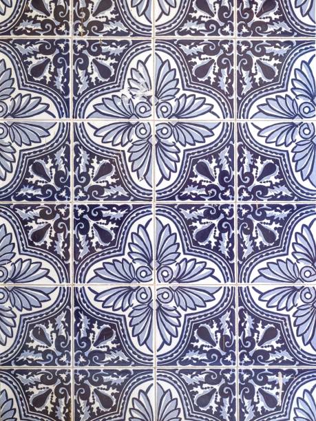 istock A pattern made of traditional blue floral Spanish tiles on a wall 2143489488