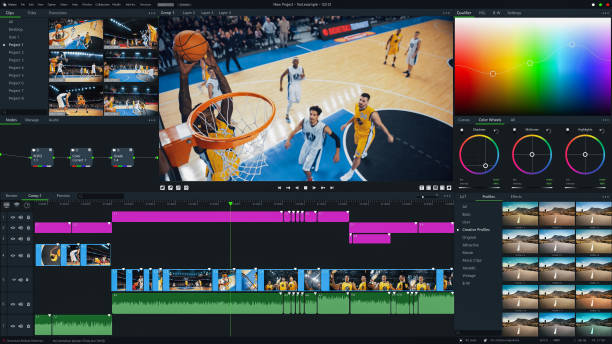 istock Basketball Championship Color Grading Software UI. Super Cool Stylish Editing in AI Application Tool that Transform Tournament Highlights, Goals and Victories in Advanced Mock-up User Interface 2143491104