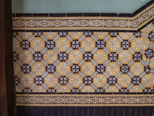 istock A pattern made of traditional blue floral Spanish tiles on a wall 2143491638