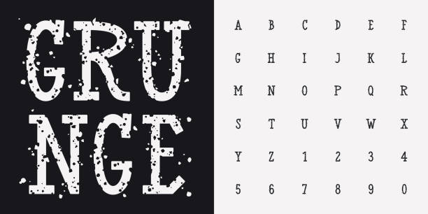 ilustraciones, imágenes clip art, dibujos animados e iconos de stock de grunge font - rubber stamp alphabet typescript grunge