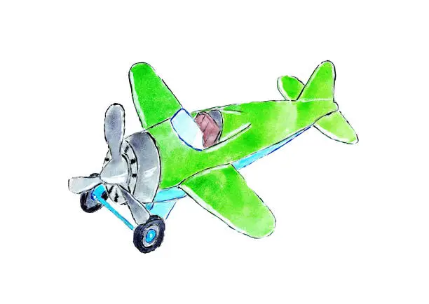 Vector illustration of Green funny toy plane