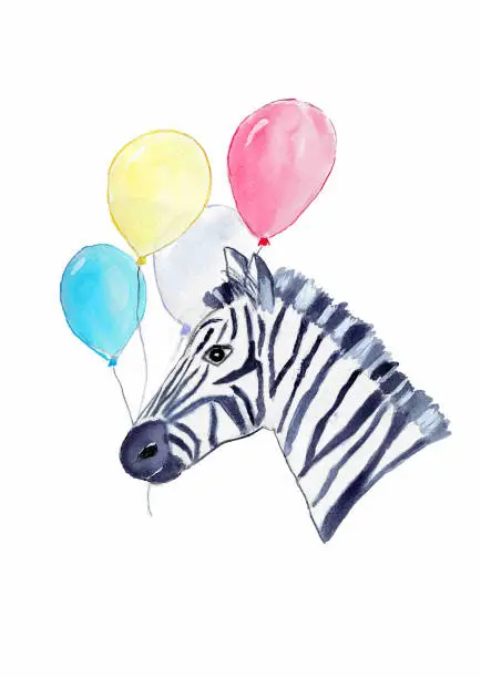 Vector illustration of Funny zebra with balloons