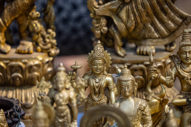 istock Idol of hindu god vishnu made with brass 2143570082
