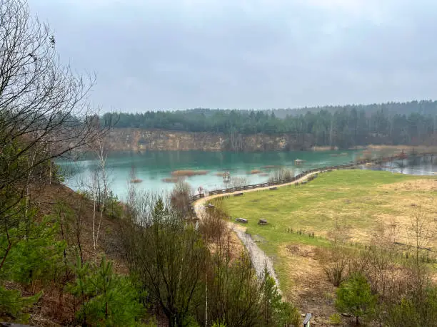 Photo of Park Grodek in Jaworzno in Poland during rainy weather, i.e. Polish Maldives (developed area of former quarries).
