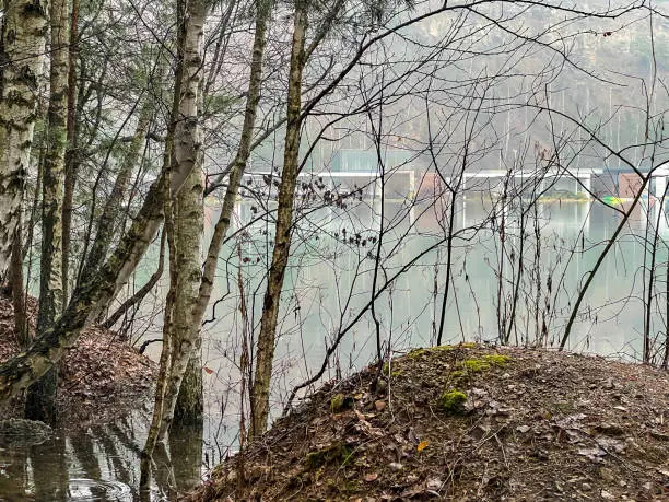 Photo of Park Grodek in Jaworzno in Poland during rainy weather, i.e. Polish Maldives (developed area of former quarries).