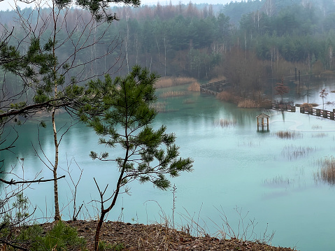 Park Grodek in Jaworzno in Poland during rainy weather, i.e. Polish Maldives (developed area of former quarries).