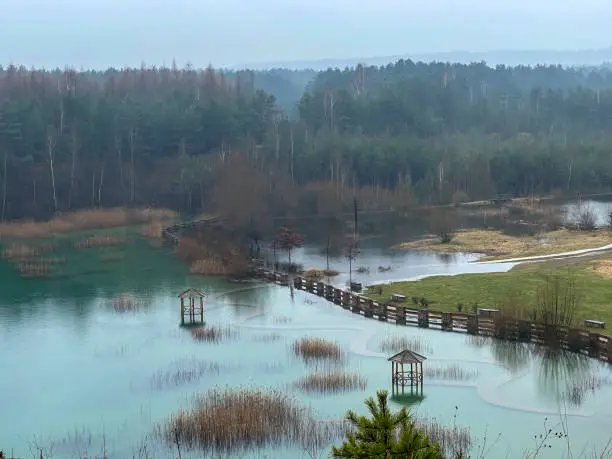 Photo of Park Grodek in Jaworzno in Poland during rainy weather, i.e. Polish Maldives (developed area of former quarries).