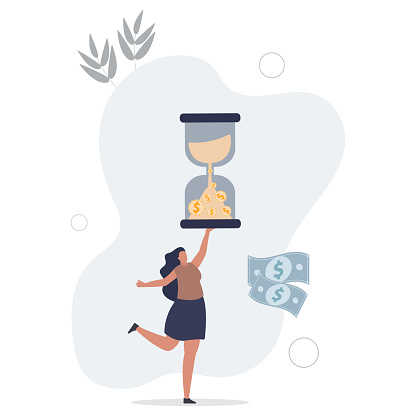 Time is money, long term investment to gain profit earning, interest rate return from savings, salary growth or wage increase concept,flat vector illustration