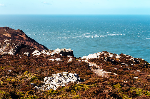 Coastline at Holyhead Mountain on the island of Anglesey, North Wales, UK.