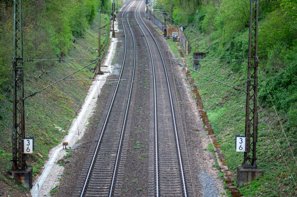 istock Train tracks lead into the distance 2143638564