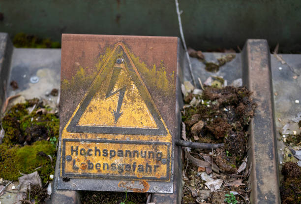 istock Rusty warning sign high voltage danger to life 2143639084