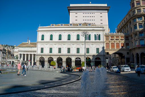 Genoa in Liguria Italy on October 30, 2024 Piazza Raffaele De Ferrari With the opera a fountain and lots of shops and restaurants around, this is a great spot to visit