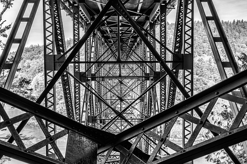 A view from under the bridge at Deception Pass in Washington State.