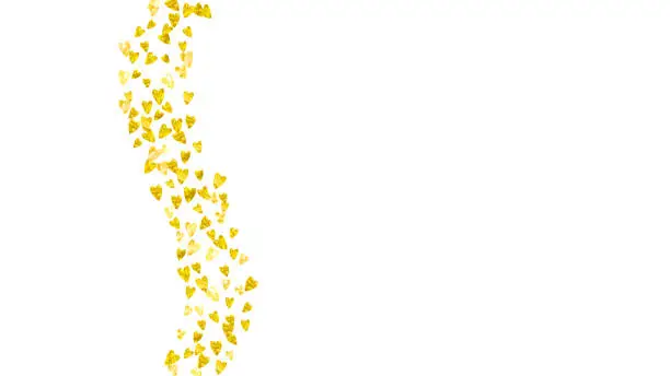 Vector illustration of San Valentin Day Confetti. February Voucher For Celebration. Special Frame. Gold Retro Painting. Wedding Border For Birthday. Golden Vintage Sparkle. Yellow San Valentin Day Confetti.