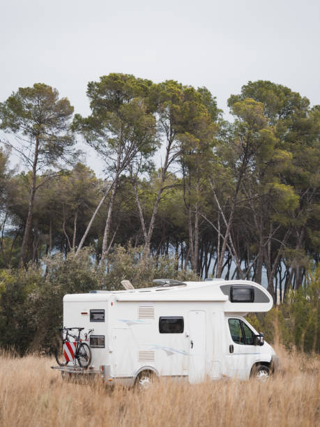 istock White motor home parked in the forest 2143747296