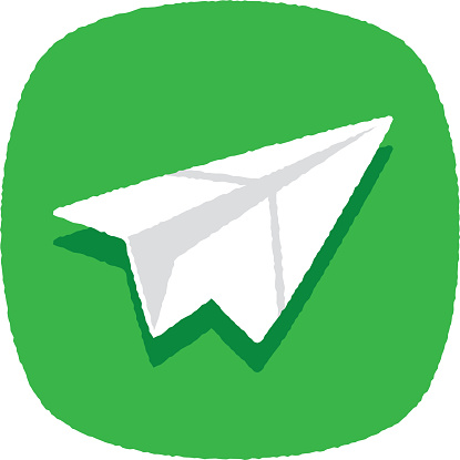 Vector illustration of a hand drawn paper airplane against a green background with textured effect.