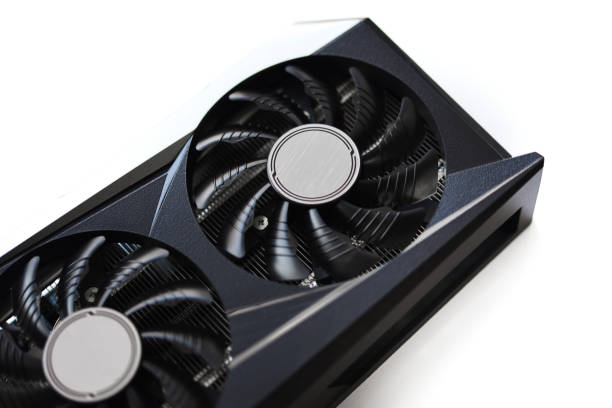 istock A black and white video card on a white background. Fans and the graphics card case. Computer accessories. 2143779933