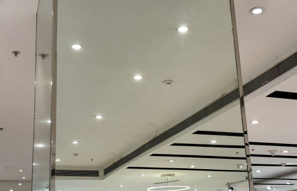istock The ceiling is white and has a few lights 2143795530