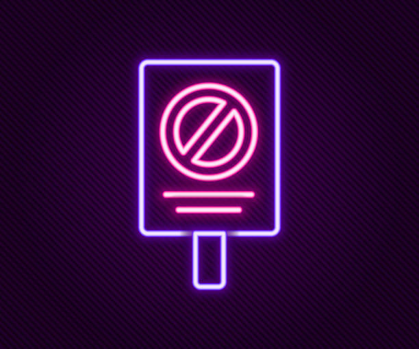 glowing neon line protest icon isolated on black background. meeting, protester, picket, speech, banner, protest placard, petition, leader, leaflet. colorful outline concept. vector - protest picket line political rally sign stock illustrations