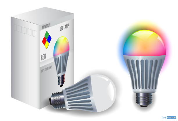 istock Realistic Smart Wifi LED bulb mockups with Smartphone and Remote. 3D Illustration 2143959893