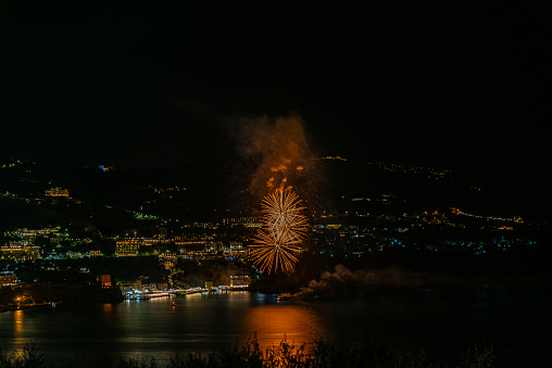Firework display in Sorrento, Italy, October, 2023