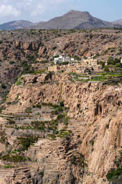 Jebel Akhdar, Oman - 2000m above the sea level and surrounded by terraced orchards, the twin villages of As Shuraija and Al Ain, Oman
