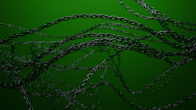 Continuous chain hanging on a green background