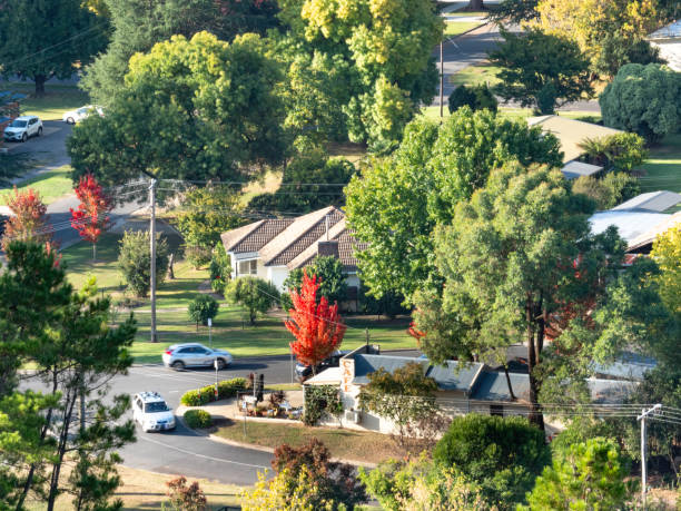 High angle view of rural neighbourhood