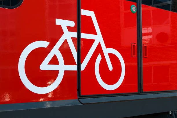 Sign bike on a passenger train car, close-up.