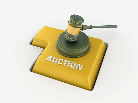 Legal Gavel with Auction Enter Key - White Background - 3D Rendering