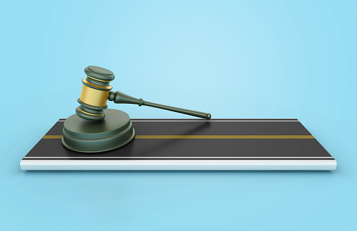 Legal Gavel with Road - Colored Background - 3D Rendering