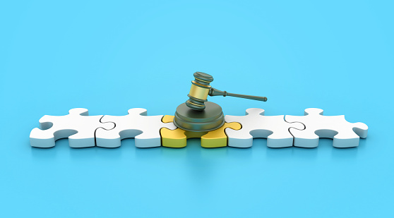 Legal Gavel with Puzzle - Colored Background - 3D Rendering