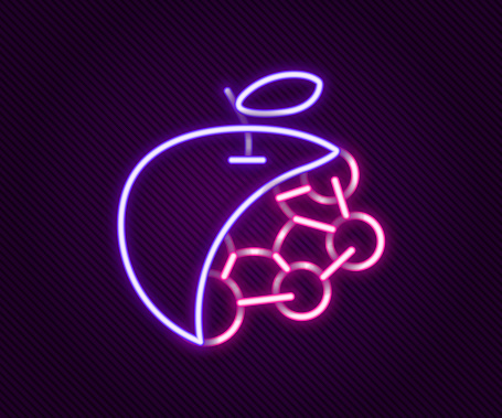 Glowing neon line Biological structure icon isolated on black background. Genetically modified organism and food. Colorful outline concept. Vector.