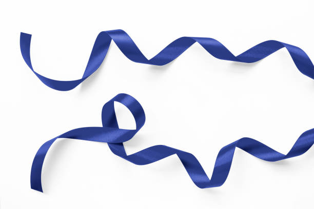 istock Dark blue ribbon navy satin bow color curly scroll set isolated on white background with clipping path for greeting card confetti design decoration 2144532638