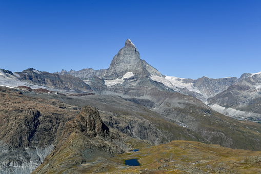 Closeup of the Matterhorn in Zermatt, Switzerland in the summer.