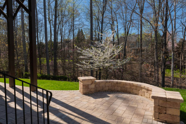 istock Backyard View with Concrete Pavers in the Springtime 2144609475