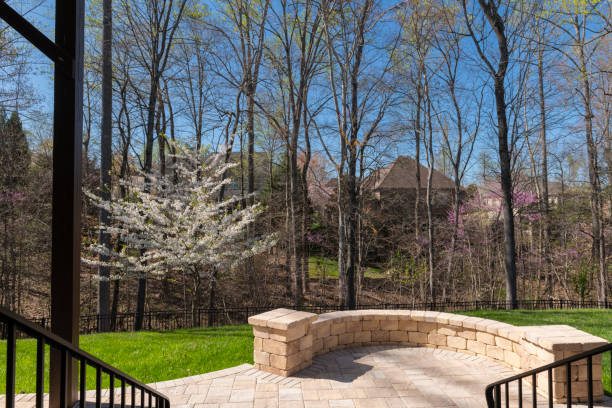 istock Backyard View with Concrete Pavers in the Springtime 2144609634