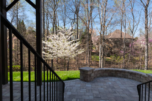 istock Backyard View with Concrete Pavers in the Springtime 2144609654