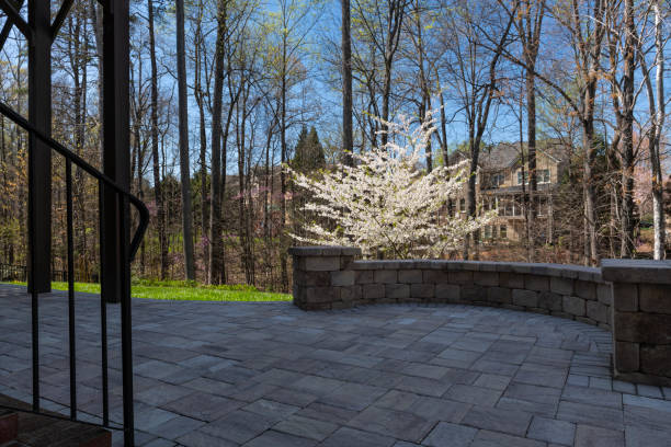 istock Backyard View with Concrete Pavers in the Springtime 2144610159