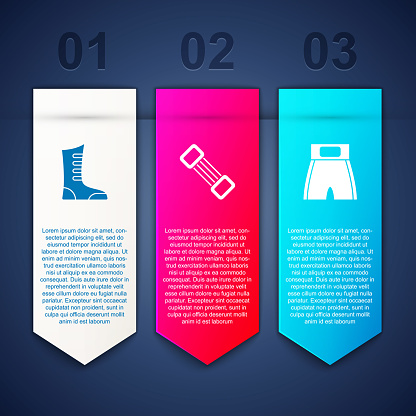 Set Sport boxing shoes, Chest expander and Boxing short. Business infographic template. Vector.