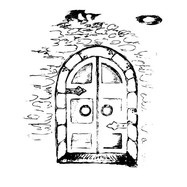 Vector illustration of Old contour door on a white background.