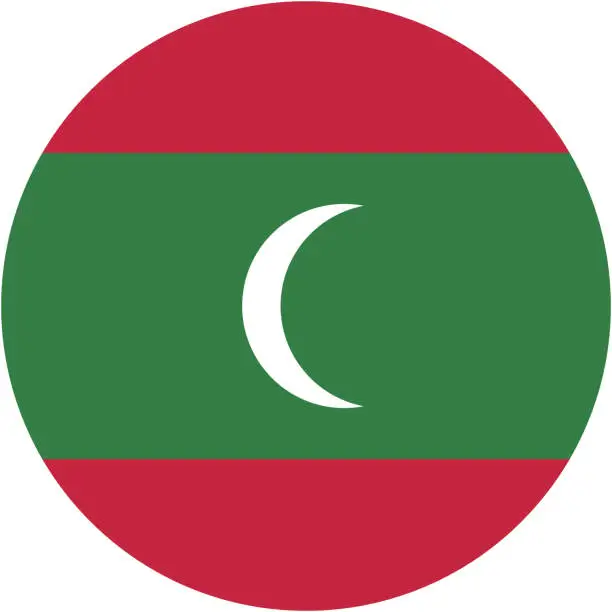Vector illustration of Maldives flag. Button flag icon. Standard color. Round button icon. The circle icon. Computer illustration. Digital illustration. Vector illustration.