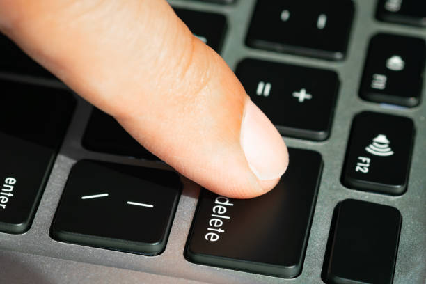 istock Finger of the computer user, he presses the delete button on the computer keyboard. 2144962803