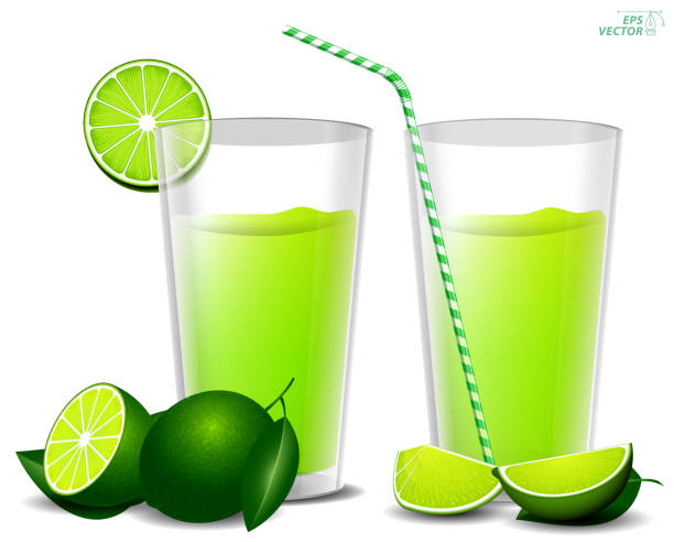 ilustraciones, imágenes clip art, dibujos animados e iconos de stock de set of realistic fresh lime green concept isolated. 3d illustration - lime green illustrations