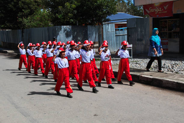 Wamena, Papua, Indonesia - 10 Aug 2016. Students at the parade in honor of independence day