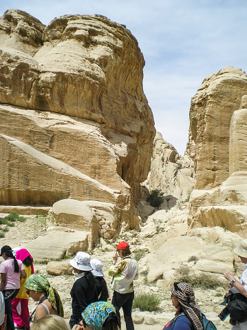 Wadi Musa, Jordan, April 18, 2008 : Numerous tourists take in sights of the Petra Nabataean Tourist Historical Reserve near the town of Wadi Musa, which is home to Petra in Jordan