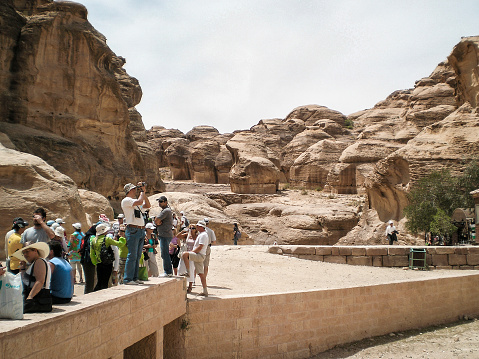 Wadi Musa, Jordan, April 18, 2008 : Numerous tourists view various attractions of Historical Reserve of Petra near the city of Wadi Musa which is home to Petra in Jordan
