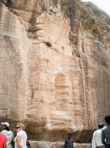 Wadi Musa, Jordan, April 18, 2008 : Religious altars carved into the Al Siq gorge wall of Historical Reserve of Petra near the city of Wadi Musa which is home to Petra in Jordan