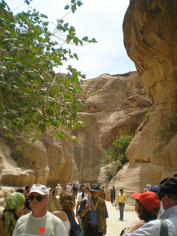 Wadi Musa, Jordan, April 18, 2008 : Numerous tourists view the Al Siq of the Historical Reserve of the Petra near the city of Wadi Musa which is home to the Petra in Jordan