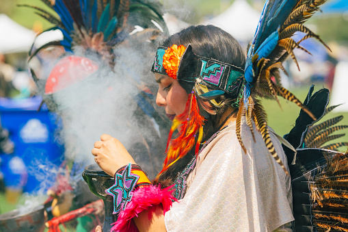 Malibu, California. April 6, 2024.  Chumash Day Pow Wow and Inter-tribal Gathering. The Malibu Bluffs Park is celebrating 24 years of hosting the Annual Chumash Day Powwow.